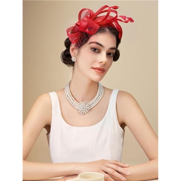 Fascinators Headband with Feather, Red main image 5
